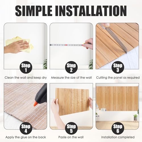 FONUNO Bamboo Wall Panel for Interior Decoration Bamboo Pole Wrap Roll Natural Wainscoting Paneling Decorative Wall Slat Covering for Living Room, Bedroom, Office (16 Inch x 96 Inch, Carbonized) - Image 7