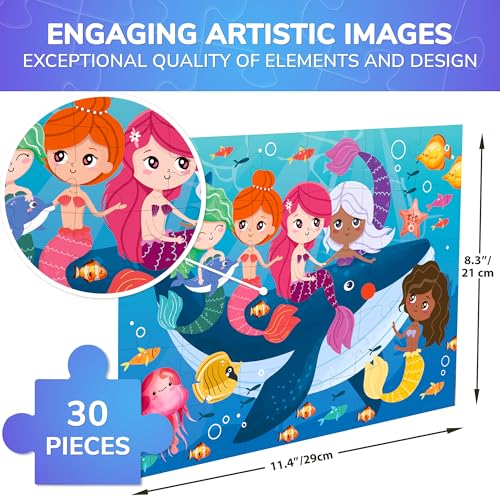 Image of QUOKKA Puzzles for Kids Ages 3-5 - 30 Pieces Puzzles for Toddlers 2-4 - Mermaids Learning Jigsaw Puzzles for Kids 4-6 Years Old - Educational Toys for Boy and Girl