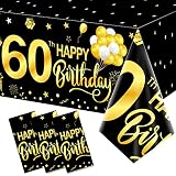 3 Pack 60th Birthday Tablecloth Decorations for Men Women, Black Gold Happy Sixty Birthday Theme Tab
