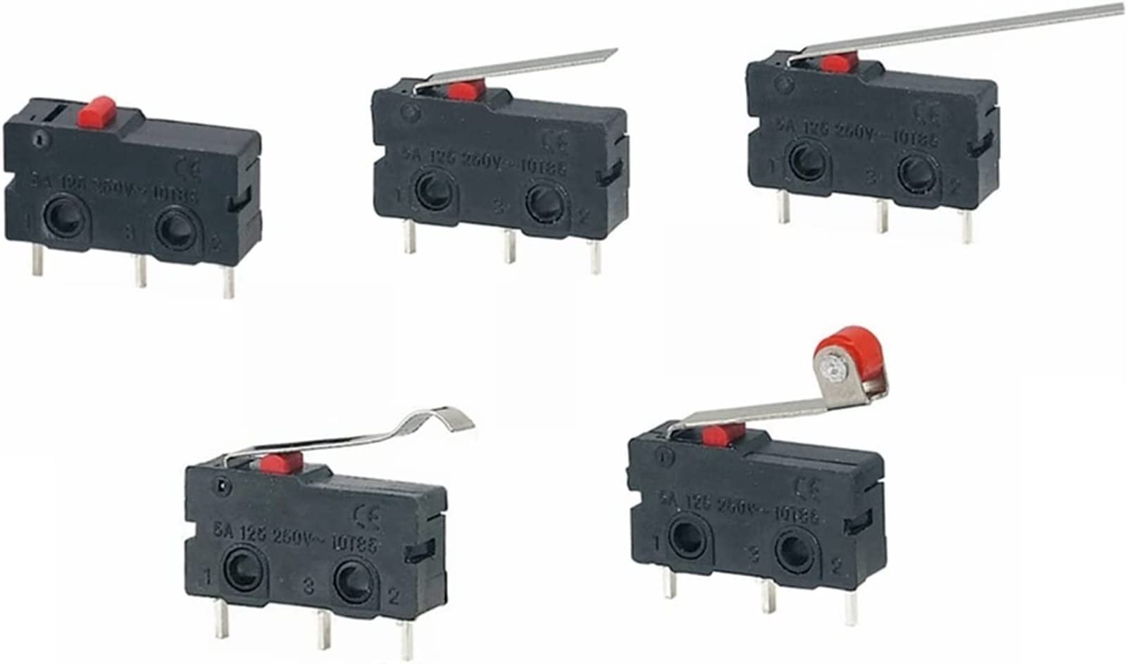 interruptor electronico Micro interruptores 5 uds Mini Micro interruptor de límite NO NC 3 pines terminales PCB SPDT 5A 125V 250V 29mm palanca de arco de rodillo microinterruptores de acción a presión