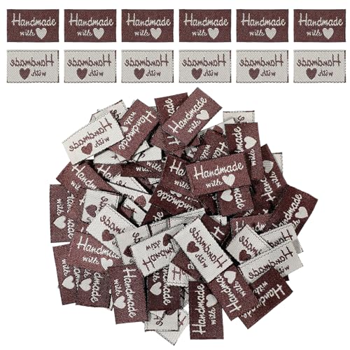 100 etiquetas hechas a mano con amor, etiquetas bordadas hechas a mano, etiquetas de costura personalizadas para ropa, edredón, manualidades