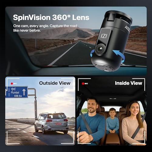 Image of IZI Drive360 Dash Cam for Car, 360 Rotatable Car Camera, AI Voice Control, Full HD 1080P @30FPS, 170 Wide Lens, 24 /7 Parking & Impact Detection, 128GB Support, Type-C Fast Connect, Built-in Mic