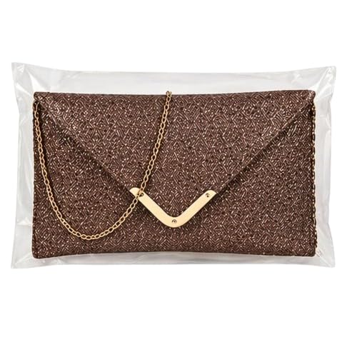 Women's Envelope Clutch Brown PU with Detachable Chain Strap-image-49