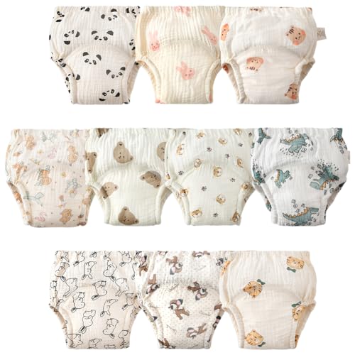 Aolso Calzones de Entrenamiento para Bebé, 10pcs Bragas de Aprendizaje, Pañal de Aprendizaje Calzoncillos Aprendizaje, Calzones de Entrenamiento Reutilizables para Bebés, 100