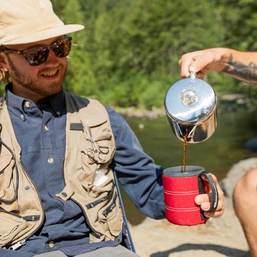 GSI Outdoors 3 Cup Percolator Coffee Pot Glacier Stainless Steel with Silicone Handle for Camping, Backpacking, Travel, RV & Hunting - Stove Safe