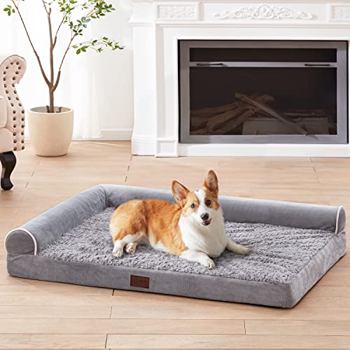 Western Home Large Orthopedic Dog Beds For Large/Extra Large Dogs, Eggs Crate Foam Large Pet Bed With Waterproof Washable Cover Faux Fur Velvet Sofa Dog Bed, Grey #TOP7