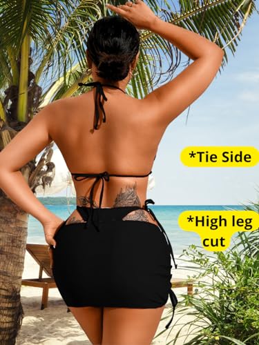 Image of ShawGobow Womens 3 Piece Leopard Bikini Set,Triangle String High Cut Thong Sexy Swimsuit & Coverup Skirt,Pool Party Outfit