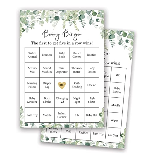Invitationhouse BGF60 Babyparty Bingo-Karten, Eukalyptus, 60 Stück