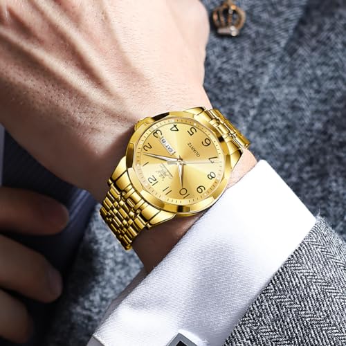 Image of OLEVS Watch for Men Luxury Dress Analog Quartz Stainless Steel Waterproof Luminous Date Business Two Tone Casual Wrist Watch