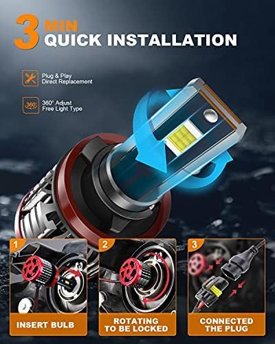 Miniatura 2 de FITMOTORS Bombillas LED H11H8H9, 80 W, 16000 lúmenes, brillantes, luz antiniebla LED blanca fría de 6500 K, reemplazo halógeno IP68 impermeable,
