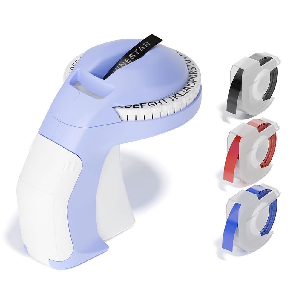 Agwuoetr Embossing Label Maker Machine Old Embosser Labeler with Tapes Retro Embossed Label Maker with 3 Rolls Consumable Paper