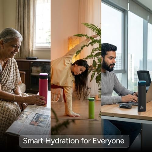 Image of Lite Smart Water Bottle with Drink Reminder, 950ml Stainless Steel, Glow & Beep Alerts, USB Type-C Rechargable, Leak-Proof Matte Finish(Avocado Green)