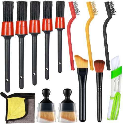 Sheryl&Rain Brocha Limpieza Coche, 14 Pcs Cepillo Limpieza Coche Kit, Cepillos para Detailing Coche,...