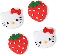 DLseego Strawberry & Cat 4PCS Thumb Grips Caps for Regular Switch/Switch Lite/Switch OLED Joy Con Joystick Soft Silicone Cute Protective Analog 3D Cartoon Button Cap - White and Red
