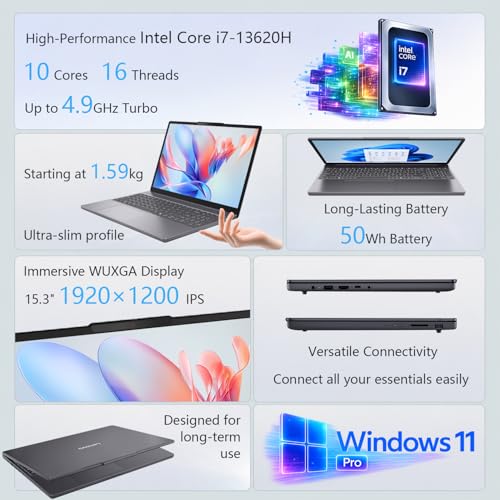 Image of Lenovo IdeaPad Slim 3 High-Performance Laptop, Intel Core i7-13620H Processor (Up to 4.9GHz), 15.3 inch WUXGA IPS Anti-Glare, 8GB DDR5 RAM, 512GB SSD, Wi-Fi 6, AI-Enhanced Productivity, Windows 11 Pro