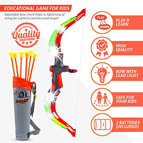 Toysery Kids Archery Set with LED Flash Lights, Toy Bow and Arrow Set for 6-8 Years Old Boys, Includes Archery Bow, 6 Archery Arrows, Target, Quiver - Great for Youth Practice (Orange) - Thumbnail 3
