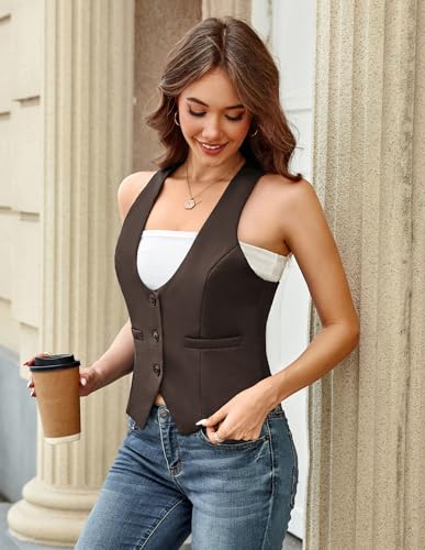 Image of GRACE KARIN Women's Suit Vest Top, Dressy Casual Sleeveless Button Waistcoat, Fromal Steampunk Blazer for Work Office