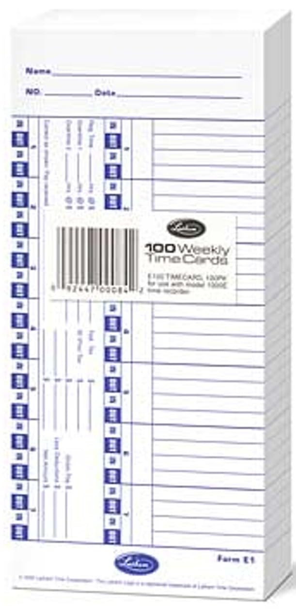 Lathem Time E100 Time Card for Lathem Models 900E/1000E/1500E/5000E, White, 100/Pack