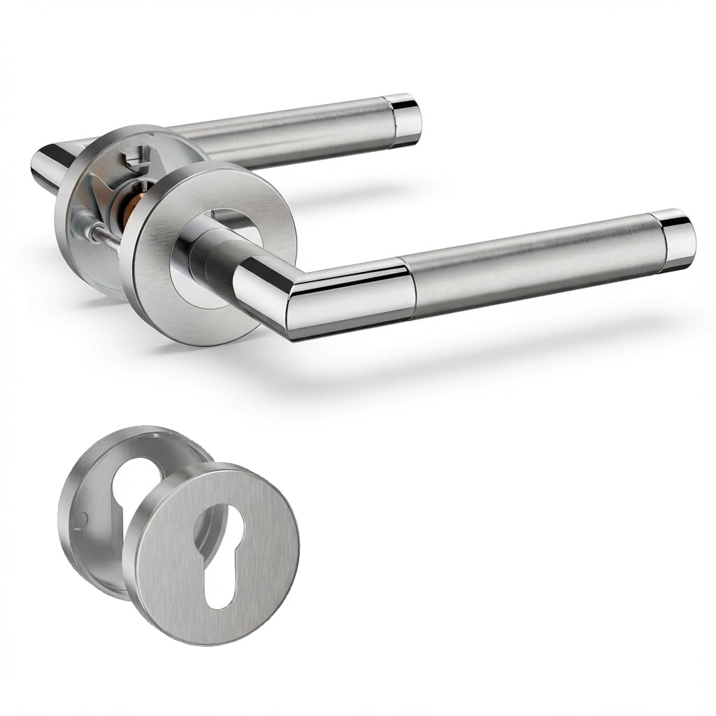 Henyin Sb/Sp 1 Pack Of Stainless Steel Door Lever Handle With Cylinder Hole Escutcheon,Mortise Door Lock Handle,Dual Color (So2-103C-D)