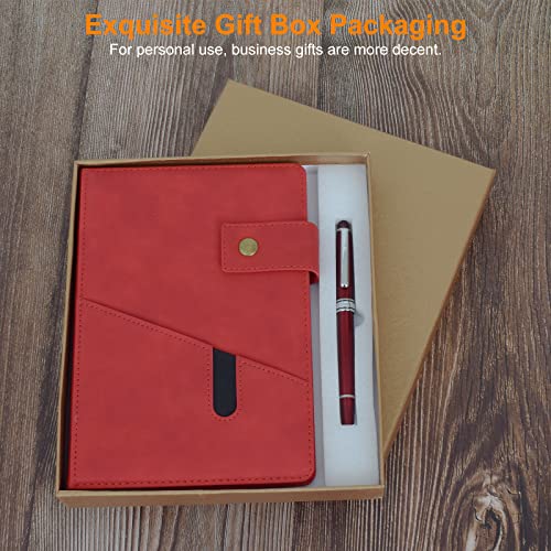 Caderno de couro forrado vermelho para homens e mulheres, conjunto de diário de capa dura personaliz