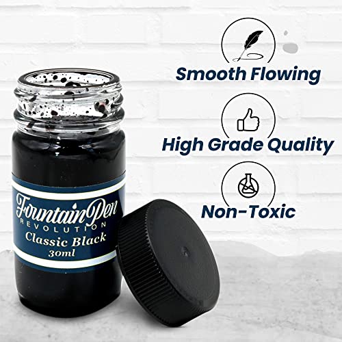 Fpr Classic Black Fountain Pen Ink - 30 Ml Saturated Black Ink Bottle For Smooth, Effortless Writing - Professional/Daily Use Refill Ink For Fountain Pens - Premium Stationery Supplies #TOP2