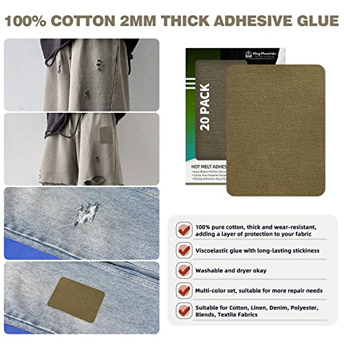 Image of KING MOUNTAIN Iron-on Repair Patch 20 Pcs Pack,3 inch x4-1 /4 100% Cotton Iron-on Repair Patch, 5 Shades of Clothing Repair and Decoration Kit (Five Browns)