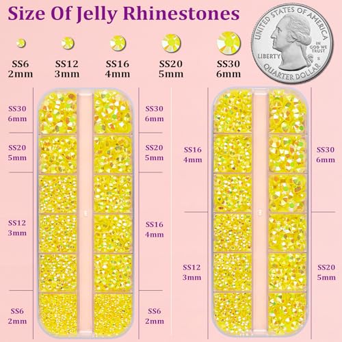 Image of Resin Jelly Rhinestones for Crafting with B7000 Jewelry Glue, 2 Boxes Lemon Yellow AB Flatback Crystals with 3Pcs 10ml Glue, Bedazzling Non Hotfix Gems for DIY Tumblers Clothing Shoes Manicure