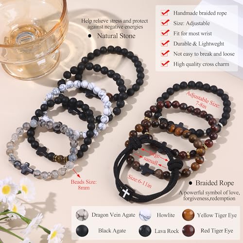 CASDAN 9Pcs Cross Bracelets for Men 8mm Christian Easter Cross Beaded Bracelet Inspirational Faith Based Religious Jesus Bracelets Gifts4