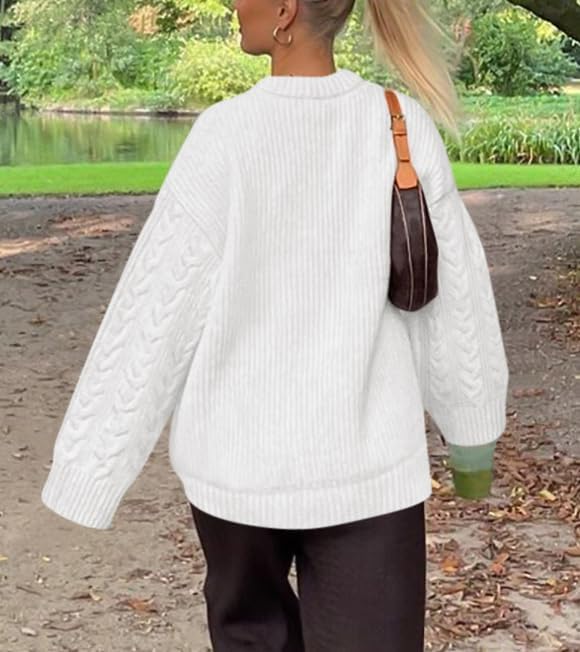 Okiwam Women's Oversized Sweaters Crewneck Cable Knit Pullover Casual Loose Fall Outfits Spring Fashion Clothes 2026 - Image 3