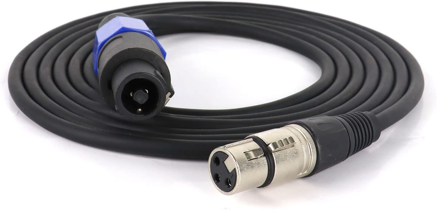 HBU Pack of 1 Speakon to XLR Female Cable - 10Ft. Speak-ON Male to 3 Pole XLR Jack Audio Wire - Pro PA DJ Studio, Microphone Recording Extension Wiring with Twist Lock