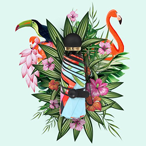 Guarda-chuva LIOOBO com 8 ossos, durável, preto, plástico, estampa flamingo, proteção solar, guarda-