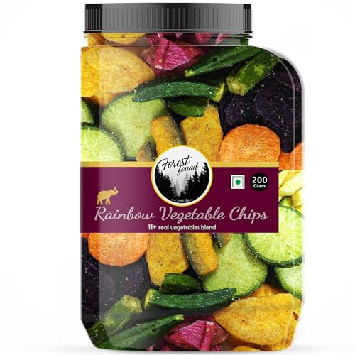 Image of Forest Found Rainbow Vegetable Chips 200 gm | 11+ Exotic Blend | Made with Real Veggies, Light & Crispy Healthy Snack | No Palm Oil, Gluten-Free | Crunchy Crisps| 11 Mix Veggie (Pack-200g)