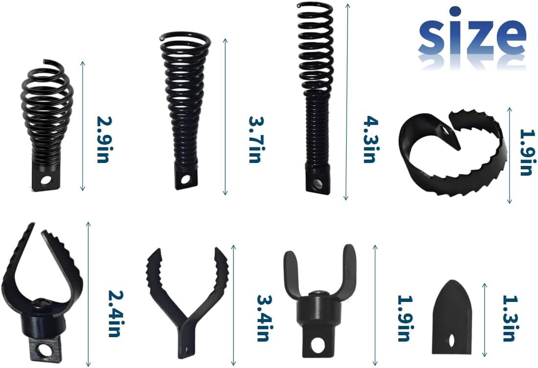 9 PCS Drain Snake Drill Attachment,Drain Cleaner Combination Cutter Head,Root Cutter For Drain Cleaning,Used in 50ft-100ft Ac Drain Cleaning Machine,for 5/16” To 3/4” Drain Snake Cables