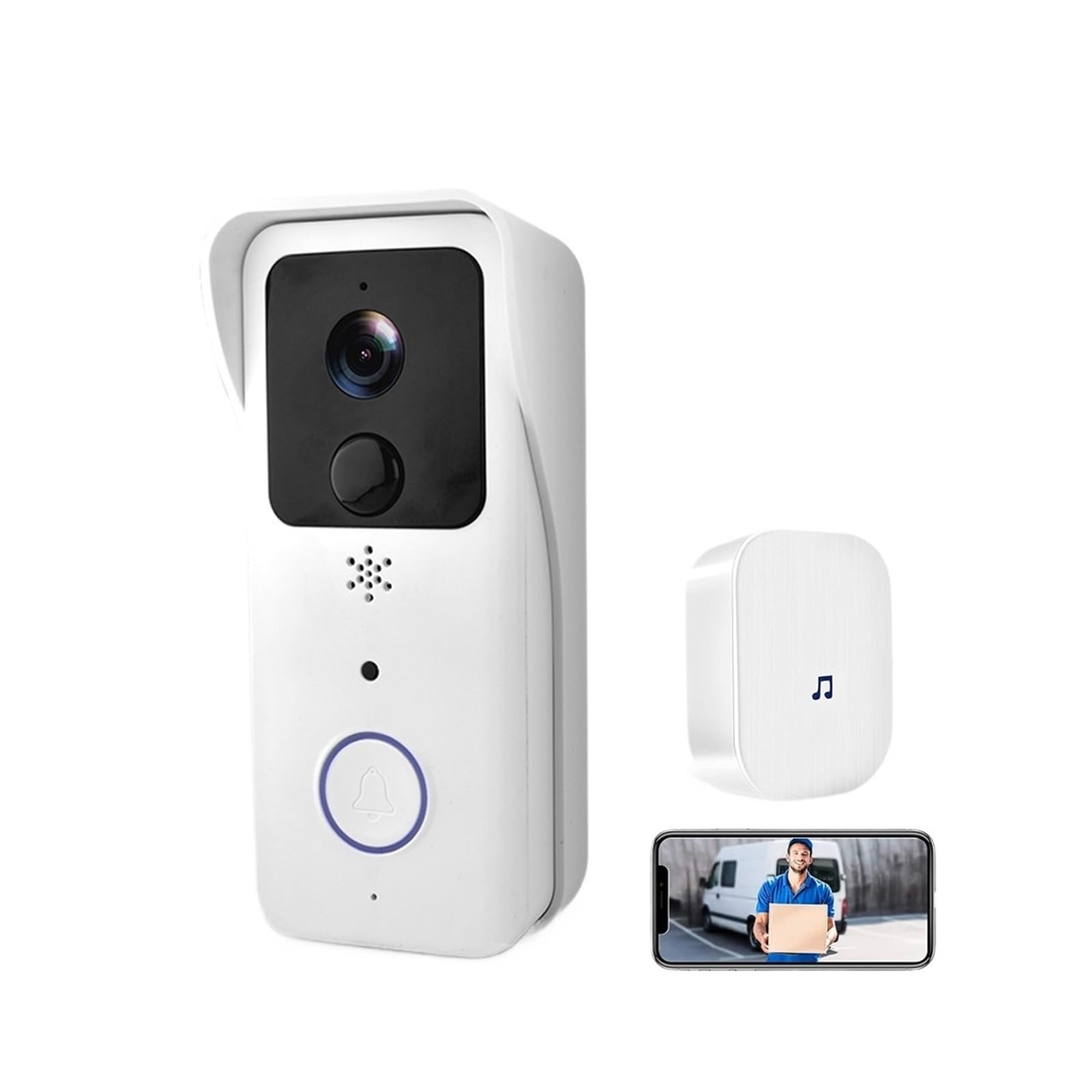 Videoportero, Timbre con Video 5G 2.4G WiFi 1080P, intercomunicador inalámbrico Inteligente for Exteriores, cámara inalámbrica Impermeable(White Kit)
