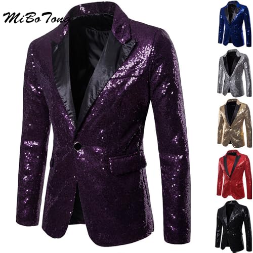 Men's Sparkle Blazer Notch Lapel One Button Sequin Suit Nightclub Party Tuxedo Suit Jacket4