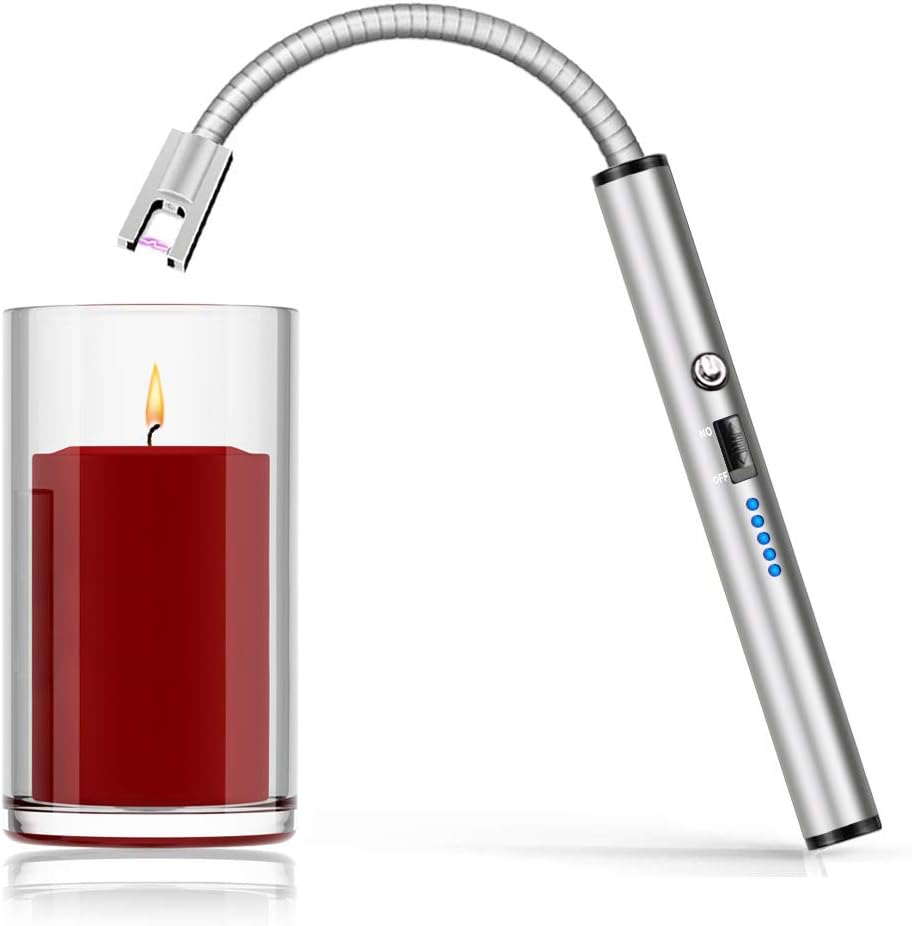 Boncas Flexible Arc Lighter USB Candle Lighter Plasma Lighter Rechargeable Windproof Lighter Long for Household Camping Cooking BBQ Gray (Candle Not Include)