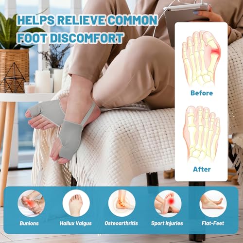 Swpcioc 2PCS Bunion Corrector for Women & Men, Big Toe Nighttime Support - Adjustable Toe Straightener for Hallux Valgus, Bunion Pain Relief, Hammertoe, Overlapping Toes - Wear Inside Shoes All Day & Night (1, Gray) — view 2