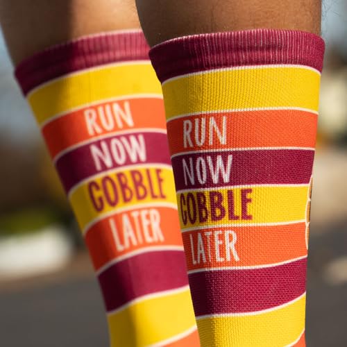 Gone For a Run Run Now Gobble Later (Yellow/Orange/Brown) Printed Mid Calf Socks | Running Socks Multiple Sizes3