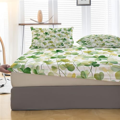 Drap housse 90x190 en microfibre douce motif trèfle de luxe - 5
