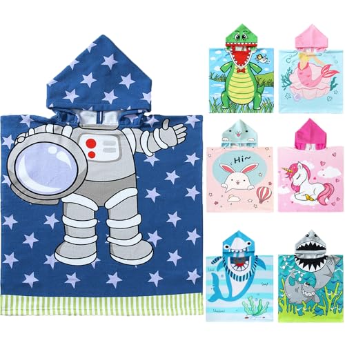 Image of NovForth Kids Beach Towel for Boys Girls, Astronaut Hooded Bath Towel Wrap, Toddler Pool Towel with Hood