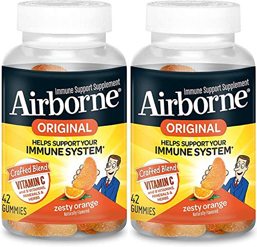 Airborne Zesty Orange Flavored Gummies, 42 count - 750mg of Vitamin C and Minerals & Herbs Immune Support (Packaging May Vary) ( Pack of 2)