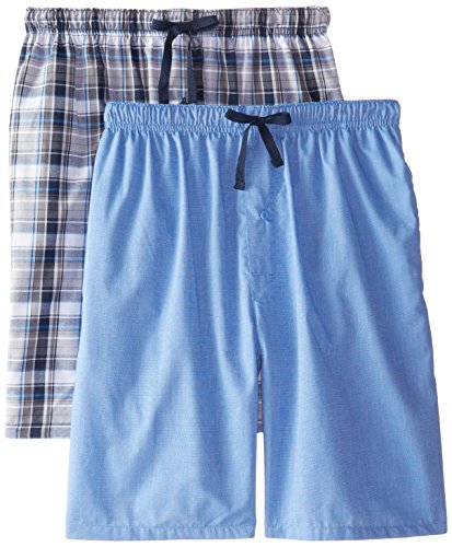 Hanes Men's Woven Pajama Short (Pack of 2), Assorted Blue, Small