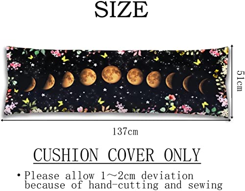 Kenadvi Moon Phases Body Pillow Cover Moon Phase Moonlit Star Night Bobo Flowers Long Pillow Case Protector With Zipper Rectangle Soft Large Pillow Cases Covers For Bedding,Couch,Sofa 20"X54" #TOP4