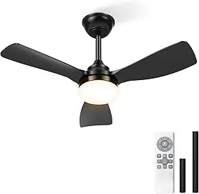 Ventilador de Teto com Controle Remoto 36in 6 Velocidades Função Reversa LED 20W 3 Cores Memória Motor BLDC Silencioso Preto