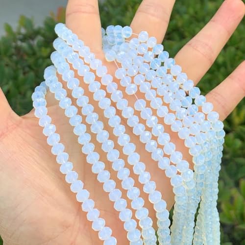 Image of 1000pcs Czech Faceted Rondelle Crystal Glass Loose Beads 4mm Small Tiny Spacer Bulk White Opal for DIY Craft Jewelry Making CCR434