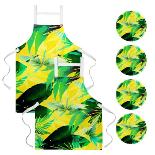 Tablier de cuisine feuille jaune tropicale et multicolore One