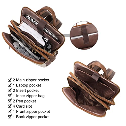 Cluci Leather Laptop Backpack For Women 15.6 Inch Computer Bag Travel Business Daypack Coarse Grain Beige With Brown #TOP4