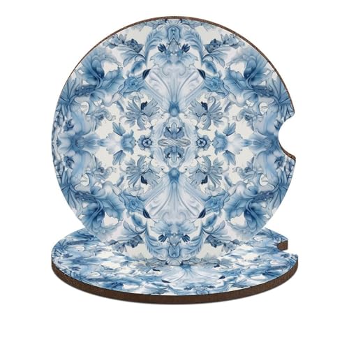 Portavasos de madera natural con diseño floral 2 pack miniatura 1