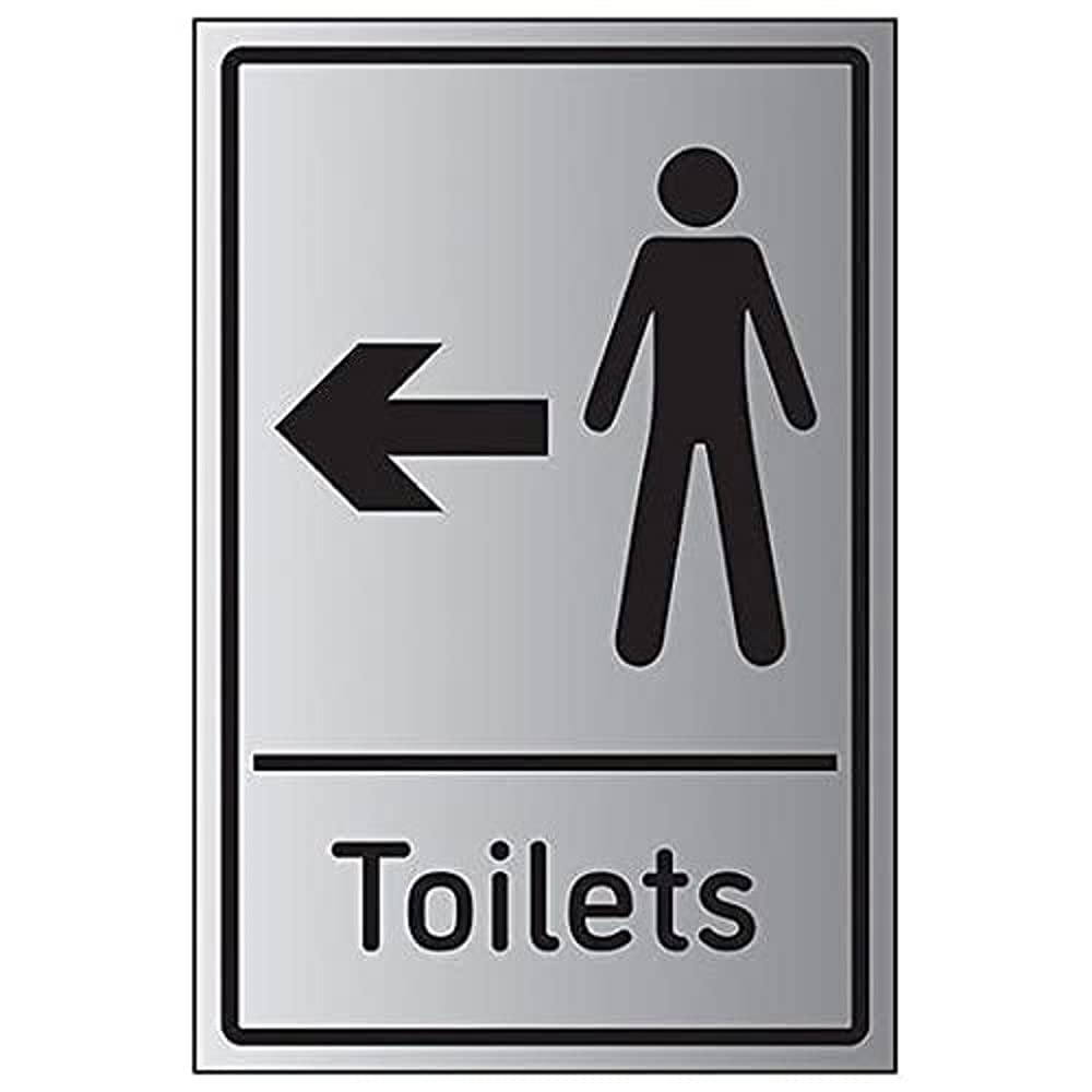 V Safety Mens Toilets Arrow Left - 200mm x 300mm - Self Adhesive Aluminium Effect