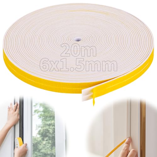 Staranry 6 mm (B) x 1.5 mm (D)/20 m (L) Burlete Puerta Entrada, Burlete Ventana, Burletes para Ventanas, Junta De Goma, Burlete Persiana para Anti Frío, Aislante, Ruido y Colisión(Blanco)